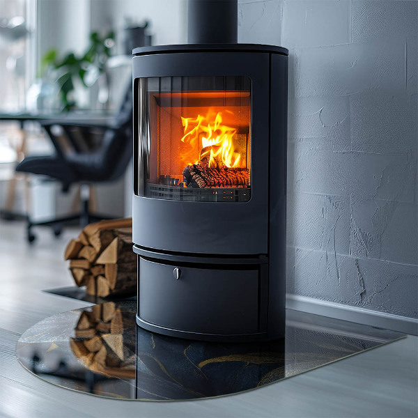 Vetro sotto il camino semiovale con motivo di foglie eleganti nella struttura