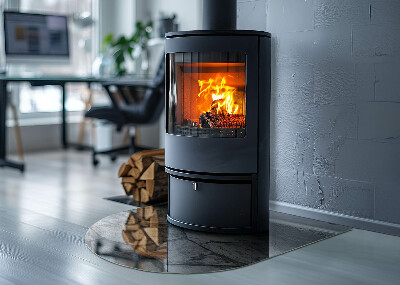 Lastra in vetro per caminetto semiovale con finitura effetto pietra in tonalità naturale