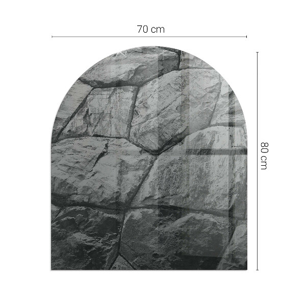 Lastra in vetro per caminetto semiovale con finitura effetto pietra in tonalità naturale
