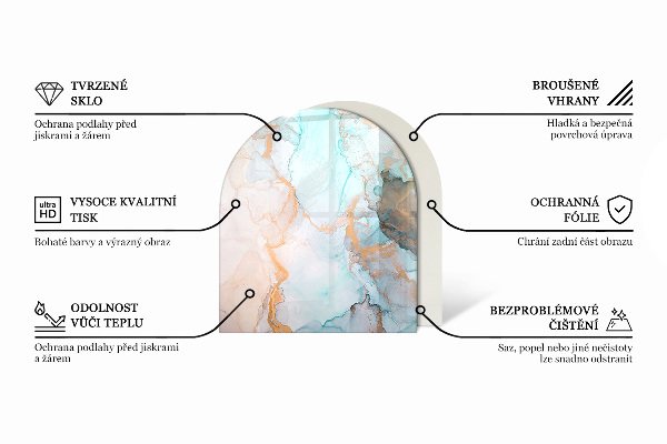 Vetro sotto il camino semiovale con effetto marmo e venature delicate