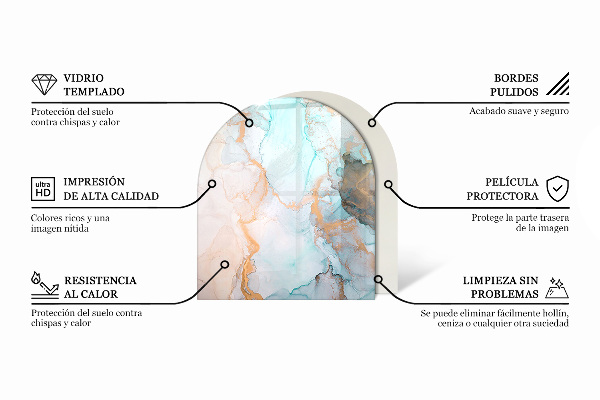 Vetro sotto il camino semiovale con effetto marmo e venature delicate