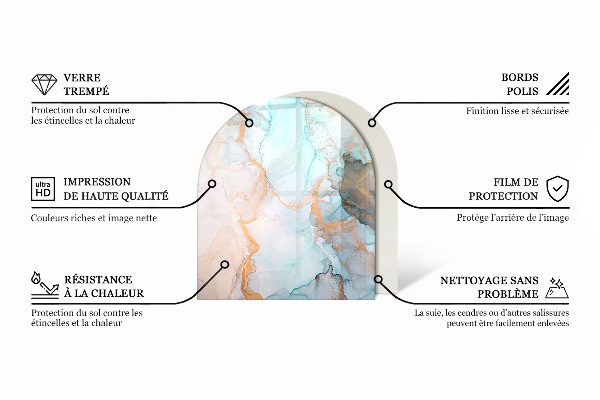 Vetro sotto il camino semiovale con effetto marmo e venature delicate