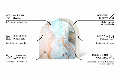 Vetro sotto il camino semiovale con effetto marmo e venature delicate