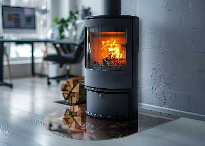 Lastra in vetro per caminetto semiovale con un motivo floreale in piena fioritura