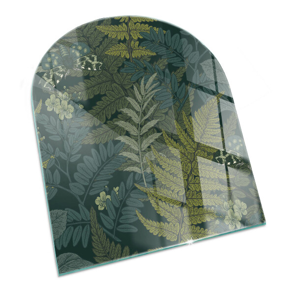 Vetro sotto il camino semiovale con disegni di piante e farfalle