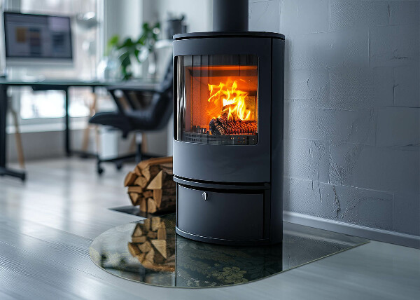 Vetro sotto il camino semiovale con disegni di piante e farfalle