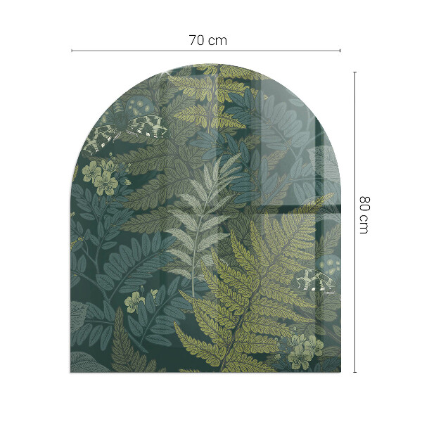 Vetro sotto il camino semiovale con disegni di piante e farfalle