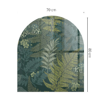 Vetro sotto il camino semiovale con disegni di piante e farfalle