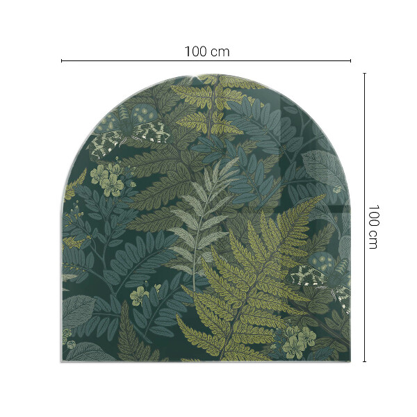 Vetro sotto il camino semiovale con disegni di piante e farfalle