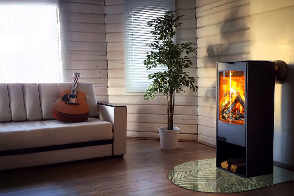 Lastra in vetro per caminetto semiovale con motivo di foglie tropicali sullo sfondo