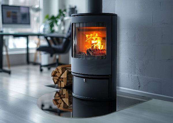 Lastra in vetro per caminetto semiovale di colore nero