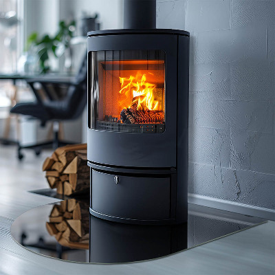 Lastra in vetro per caminetto semiovale di colore nero