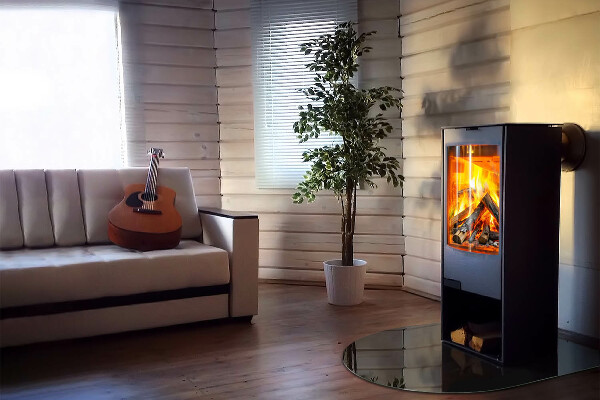 Lastra in vetro per caminetto semiovale di colore nero