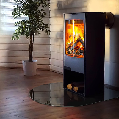 Lastra in vetro per caminetto semiovale Colore nero