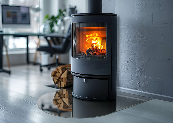 Lastra in vetro per caminetto semiovale nel colore grigio-marrone