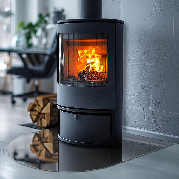 Lastra in vetro per caminetto semiovale Colore: Grigio-marrone