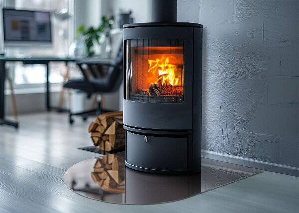 Lastra in vetro per caminetto semiovale in colore beige