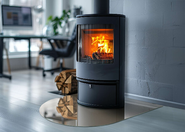 Lastra in vetro per caminetto semiovale di colore beige