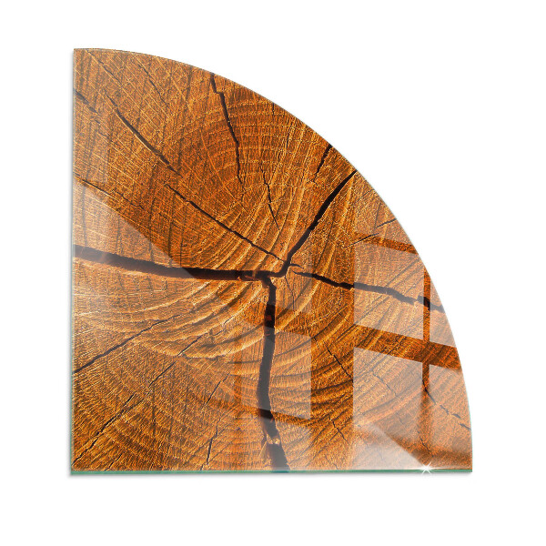 Vetro sotto stufa a quarto di cerchio Legno in sezione trasversale con venature naturali