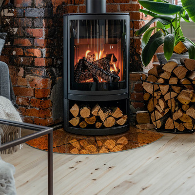 Vetro sotto stufa a quarto di cerchio Legno in sezione trasversale con venature naturali