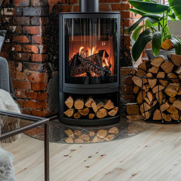 Vetro sotto il camino a quarto di cerchio con motivo in acciaio perforato