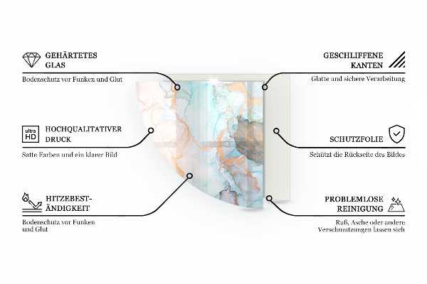 Vetro sotto stufa a quarto di cerchio con motivo organico effetto marmo