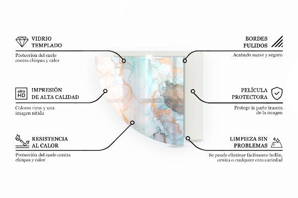 Vetro sotto stufa a quarto di cerchio con motivo organico effetto marmo
