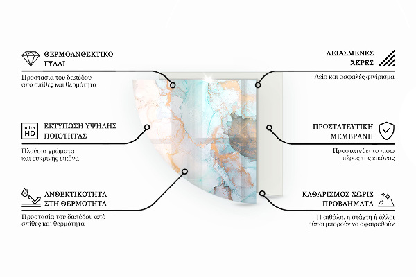 Vetro sotto stufa a quarto di cerchio con motivo organico effetto marmo