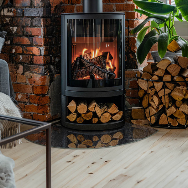 Vetro sotto stufa a quarto di cerchio con motivo a struttura rocciosa