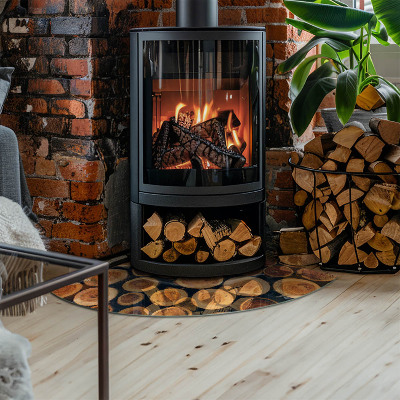 Vetro sotto il camino a quarto di cerchio con scatola e cornice in legno