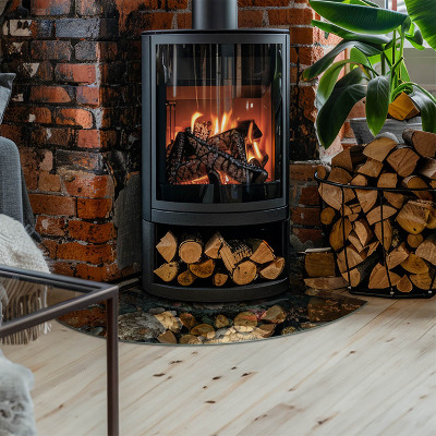 Vetro sotto stufa a quarto di cerchio con motivo floreale e farfalle