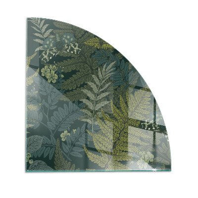 Vetro sotto il camino a quarto di cerchio con disegni di piante e farfalle