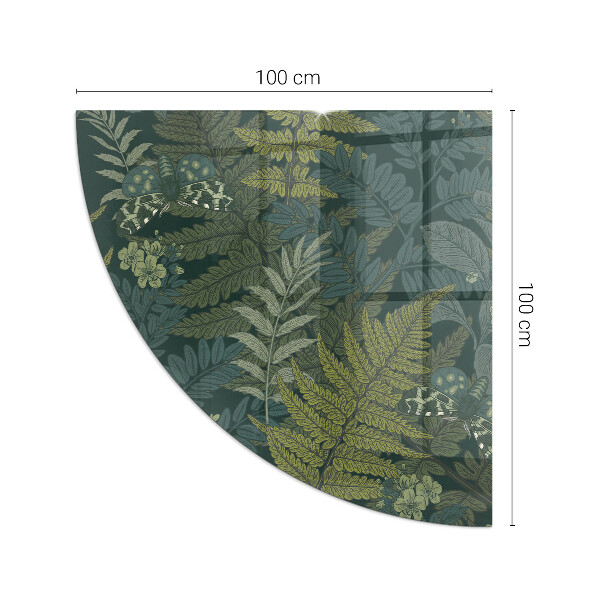 Vetro sotto il camino a quarto di cerchio con disegni di piante e farfalle