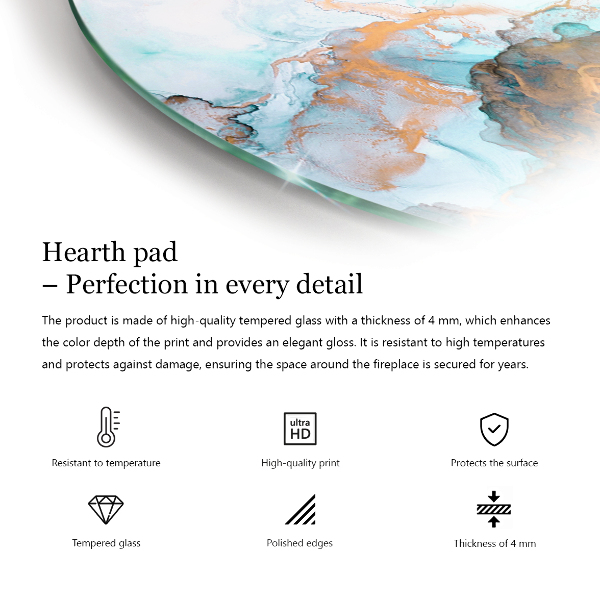 Vetro sotto il camino a quarto di cerchio con motivo a pietra e piccoli dettagli