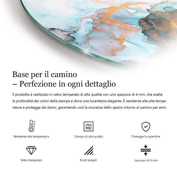 Vetro sotto il camino a quarto di cerchio in colore marrone