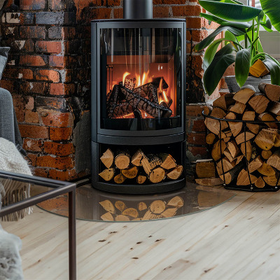 Vetro sotto stufa a quarto di cerchio di colore marrone