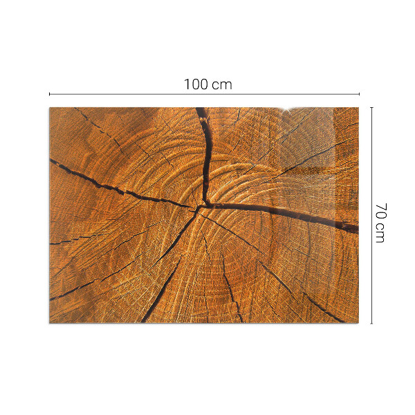 Vetro sotto stufa rettangolare Una sezione trasversale del legno con venature ben definite.