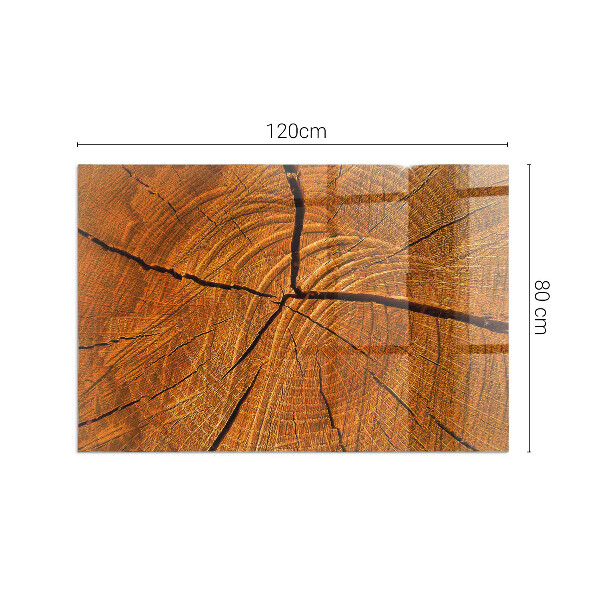 Vetro sotto stufa rettangolare Una sezione trasversale del legno con venature ben definite.