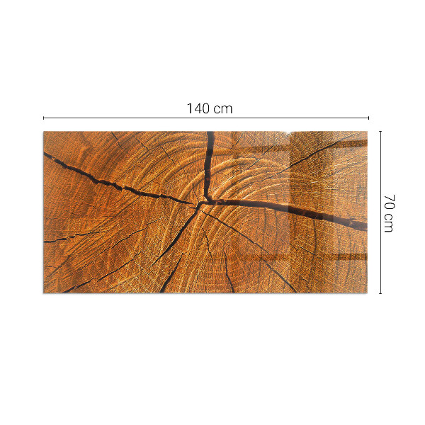 Vetro sotto stufa rettangolare Una sezione trasversale del legno con venature ben definite.