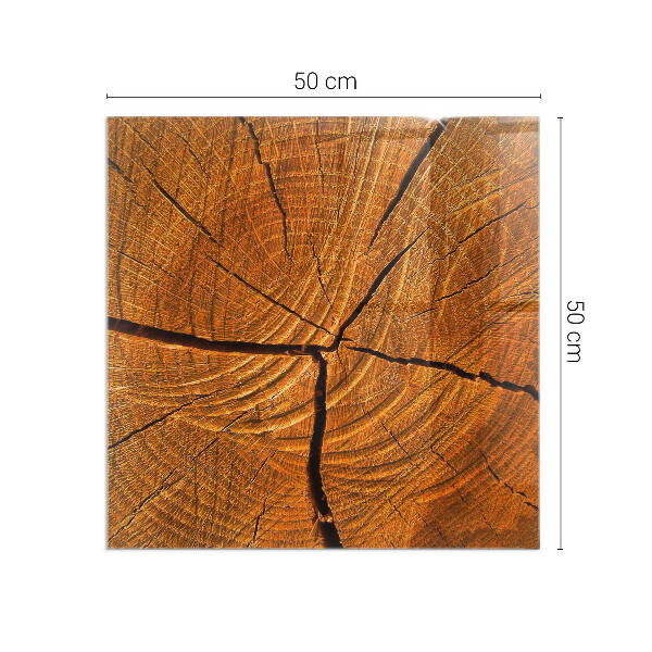 Vetro sotto stufa rettangolare Una sezione trasversale del legno con venature ben definite.