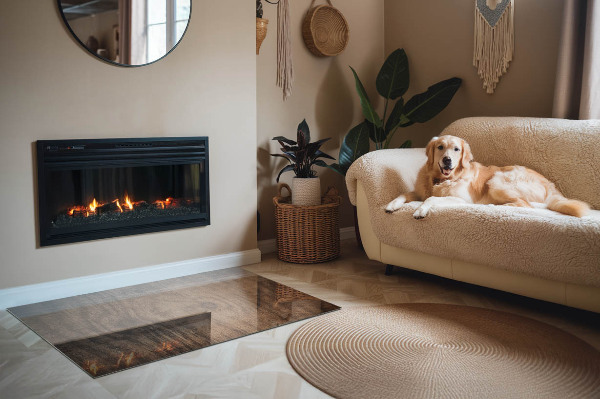 Vetro sotto stufa in legno dallo stile naturale