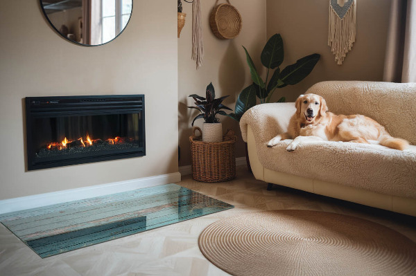 Vetro sotto stufa rettangolare con finitura effetto assi in stile rustico