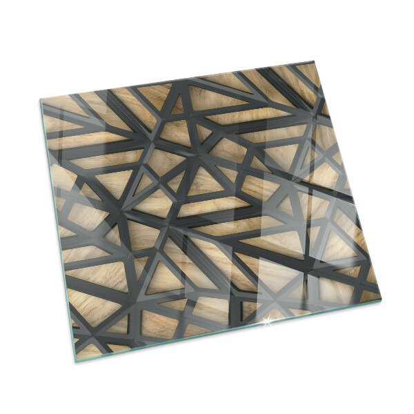 Vetro sotto stufa Motivi geometrici su sfondo effetto legno