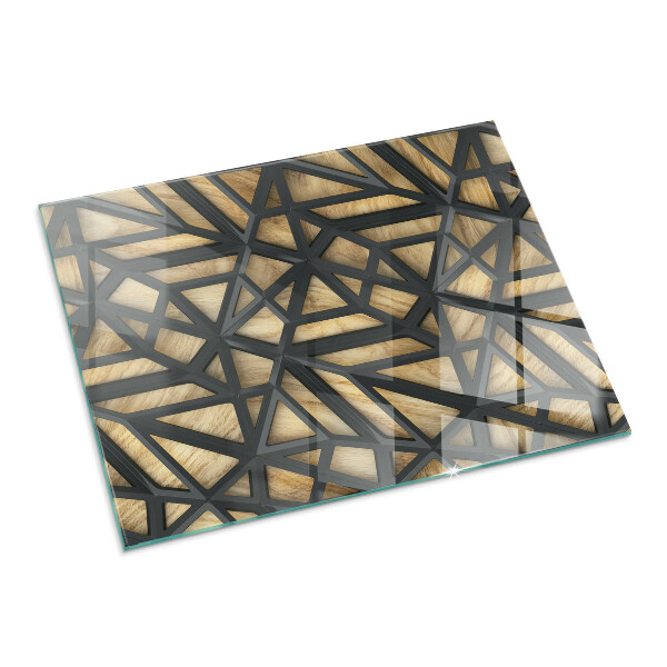 Vetro sotto stufa con motivi geometrici su sfondo effetto legno