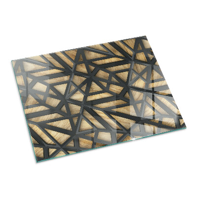 Vetro sotto stufa con motivi geometrici su sfondo effetto legno