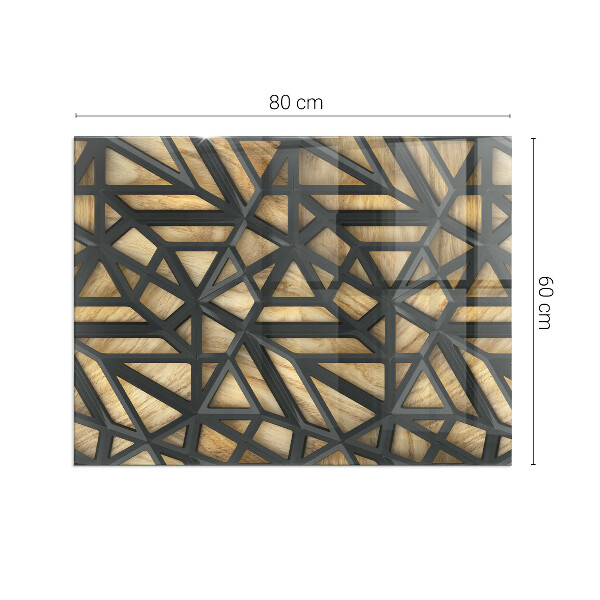 Vetro sotto stufa con motivi geometrici su sfondo effetto legno