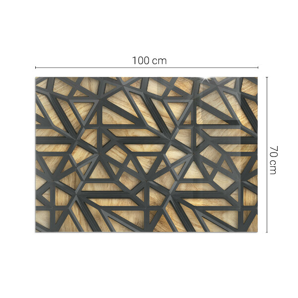 Vetro sotto stufa con motivi geometrici su sfondo effetto legno