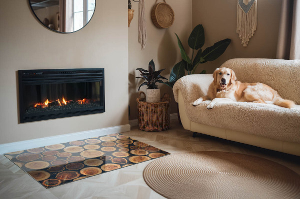 Vetro sotto stufa con motivo in legno intagliato