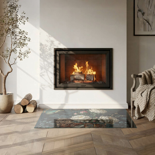 Vetro sotto stufa rettangolare con motivo di farfalle su sfondo floreale