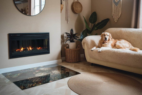 Vetro sotto stufa rettangolare con motivo di farfalle su sfondo floreale